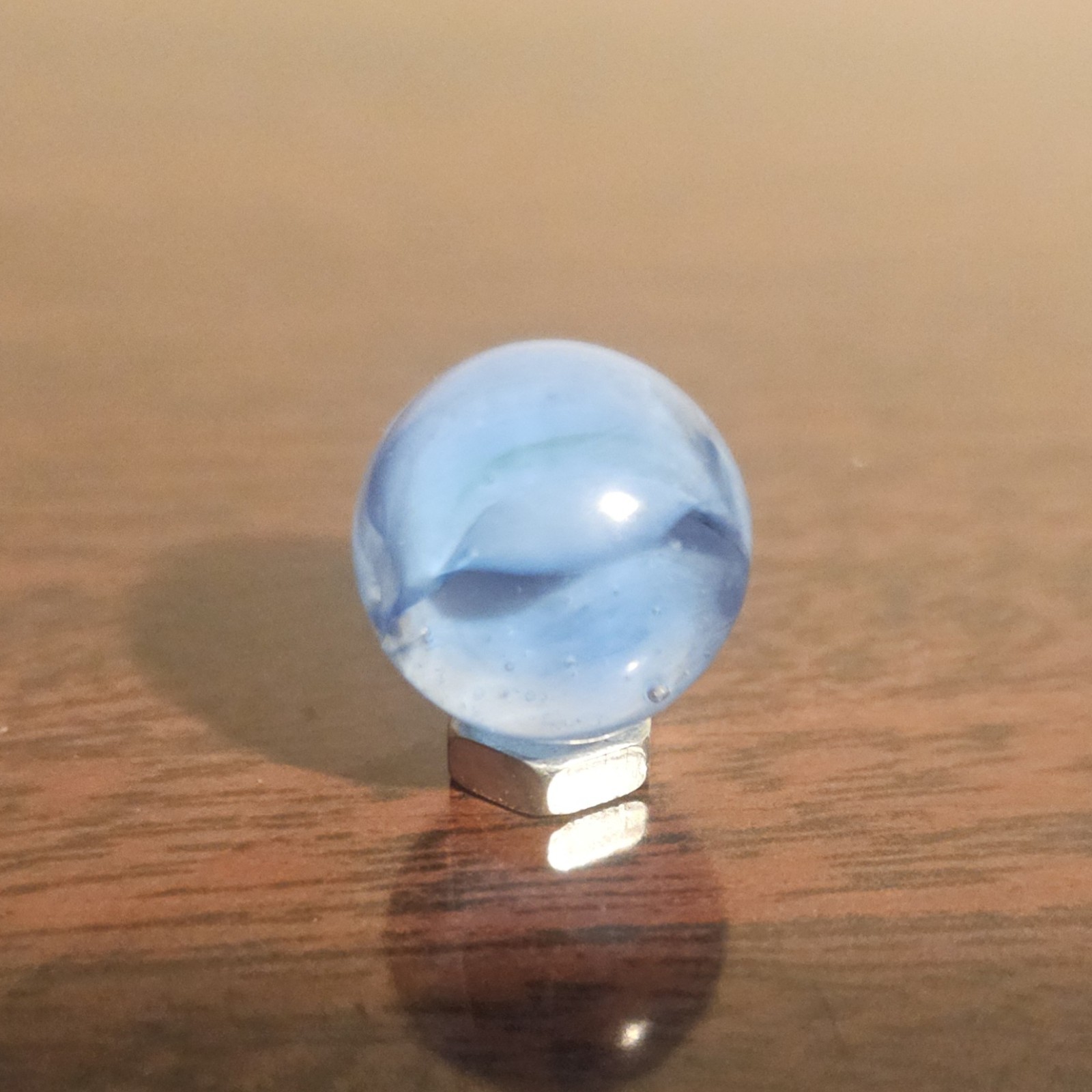 C E Bogard Blue 4-Lobe Floppy Cats Eye Clear Glass .625 Marble