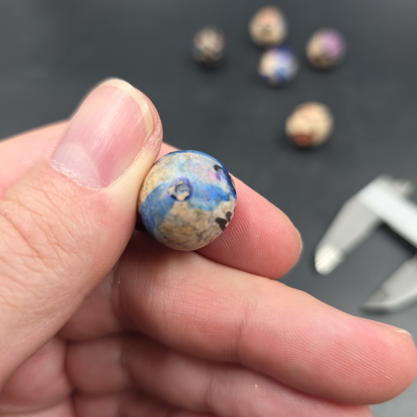Lot of of 6 Hand Painted Clay Marbles Beautiful Hippie Marbles Hard To Find