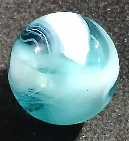 Akro Agate Onyx Glass Marble Light Blue Translucent Base White Spiral .638″