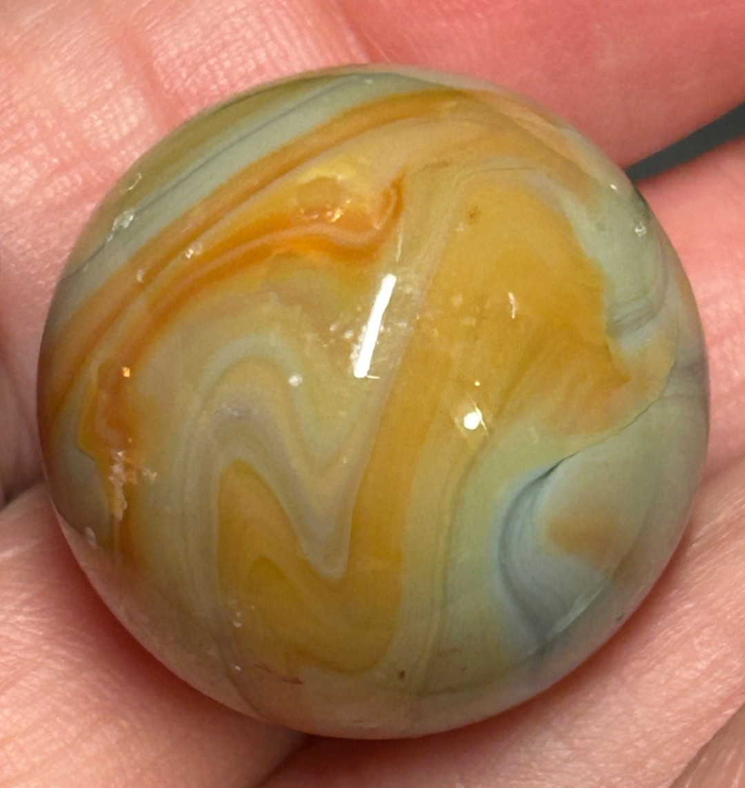 Vintage JABO Glass Swirl Art Marble Shooter Pair 1″ As-Made Factory Crease Marks