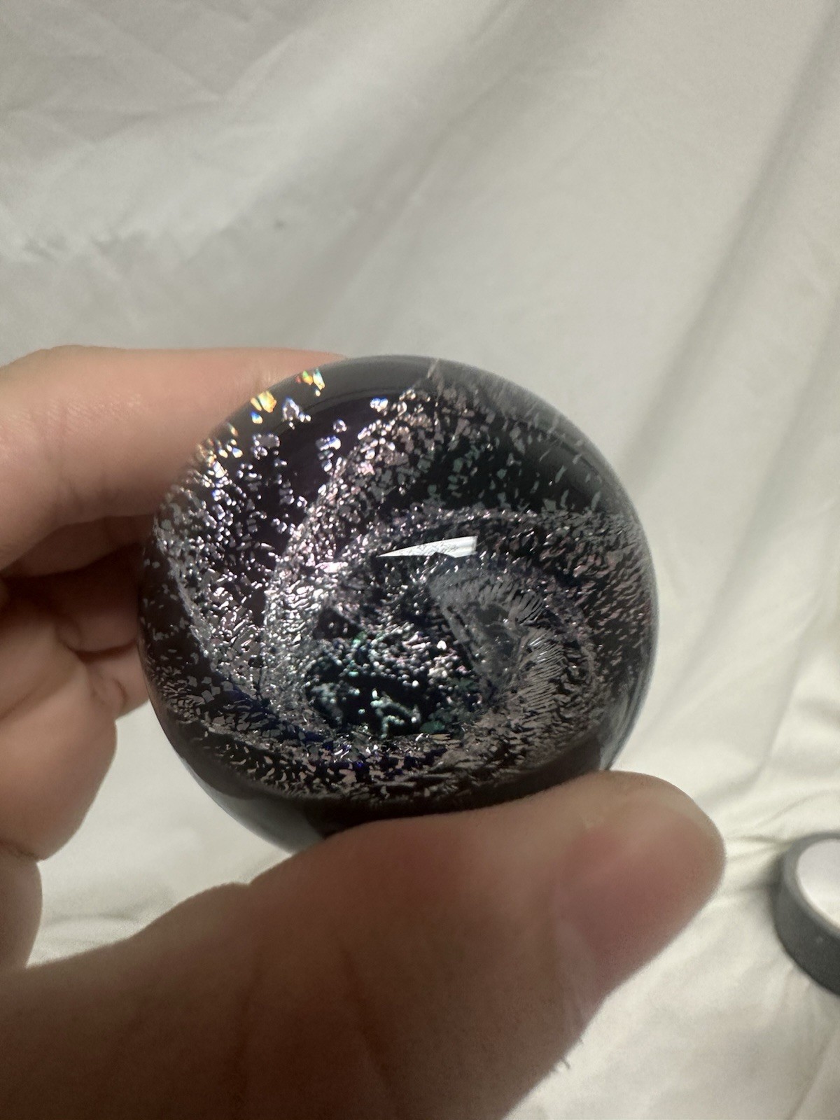 ⁠Kevin O’Grady Art Glass Vortex Marble Paperweight Dichroic Galaxy Signed⁠ 1.75”