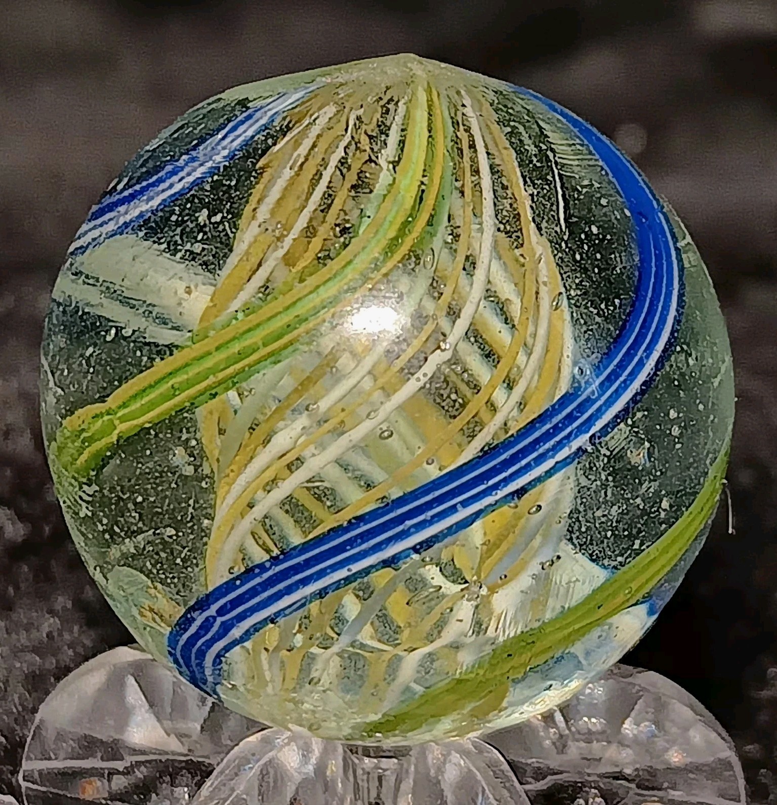 Antique German Handmade Latticinio Core Swirl Marble. W-AV. .90″ Nm+. Rare & Htf