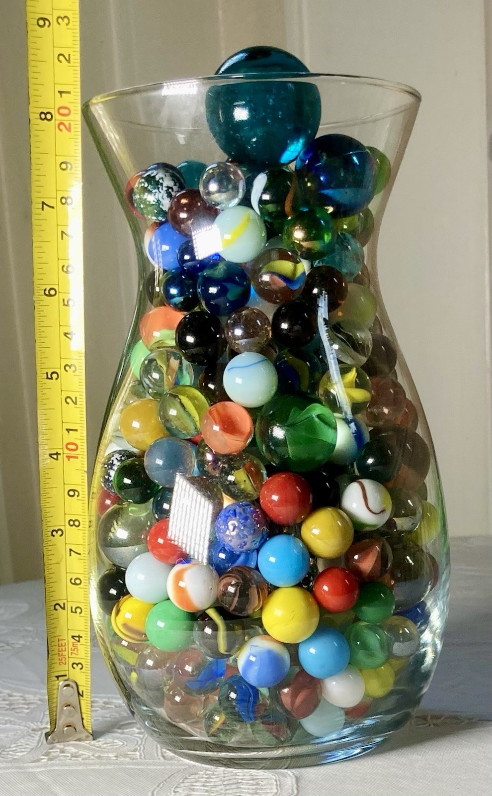 Vase Full Of 375 Marbles Beautiful, Colorful & Collectible For Play Or Display