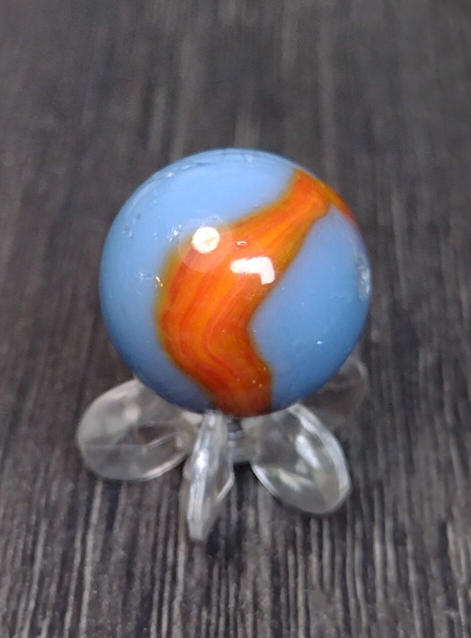 ROBIN BLUE & ORANGE PELTIER RAINBO Ribbon Patch Old Toys VINTAGE Marbles .60″