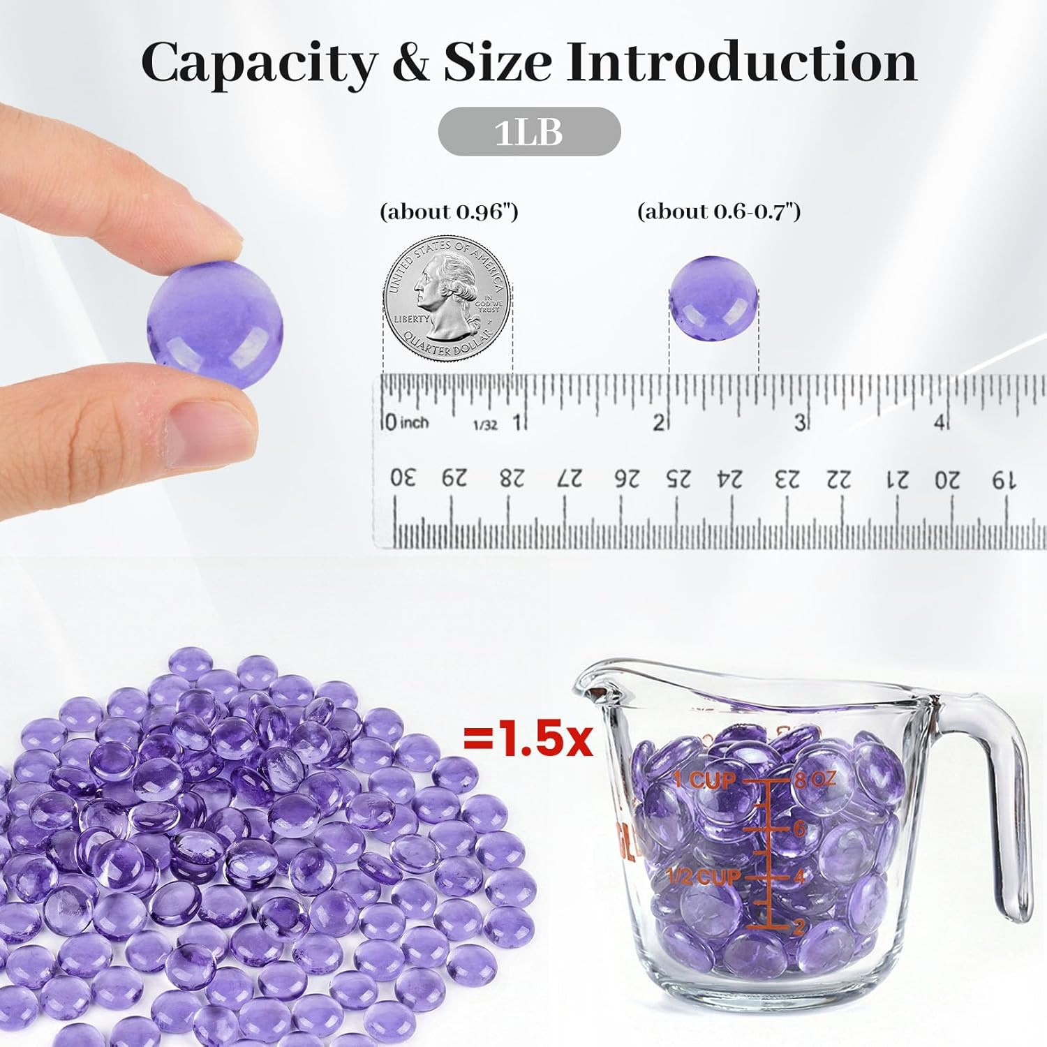 Domestar 1LB Flat Glass Marbles, Purple Decorative Marbles for Vases Aquarium Pe