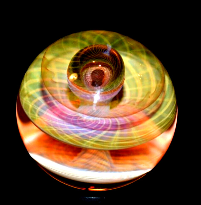 COHESION GLASS MARBLE/1.340″-3 SPINNING BOWLS-YELLOW, PEACH,PINK,TANGERINE,GOLD