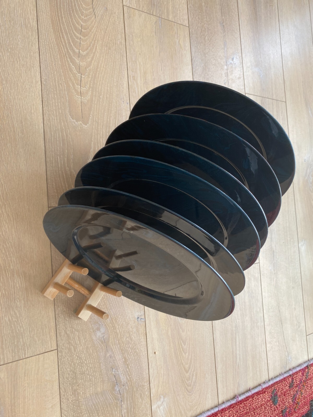 Heavy 6 Dark blue marble 12 1/2 chargers in very good condition