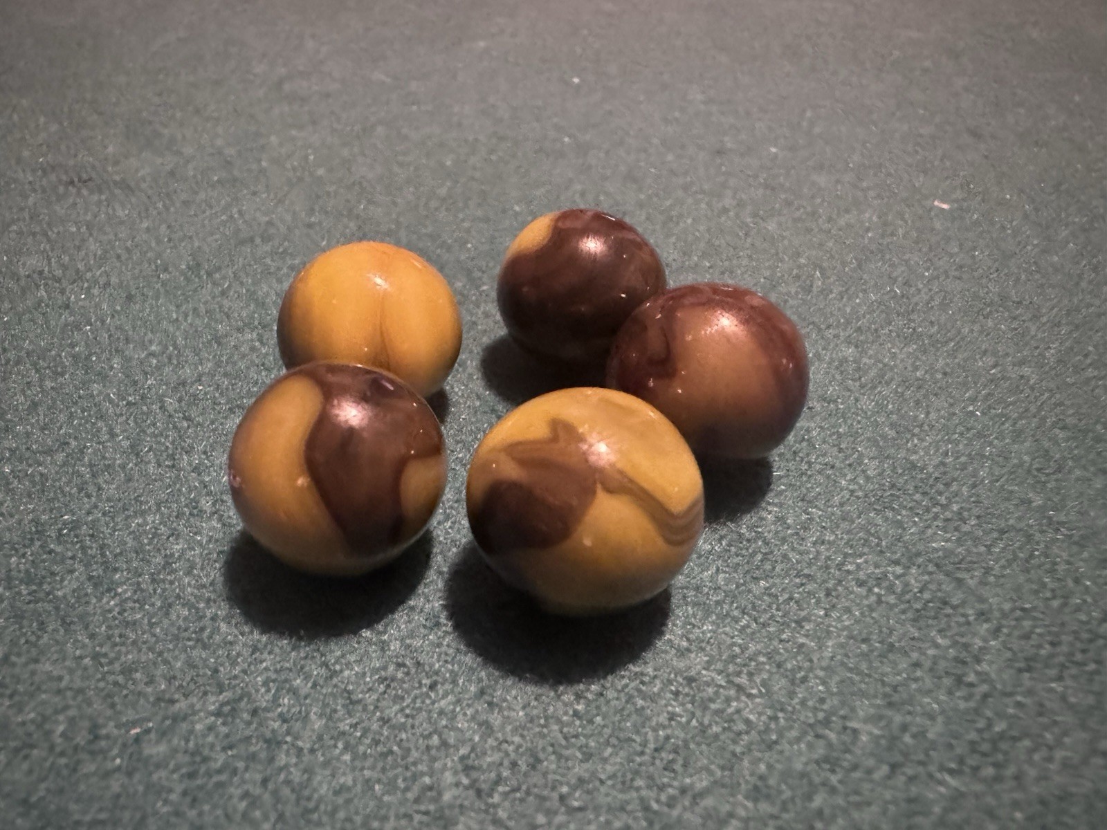 Lot of 5 Glass Toy Swirl Marbles Brown & Tan Swirl Pattern