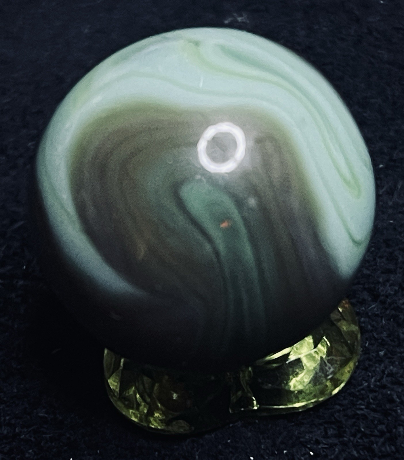 Master Marble Vintage .885” HTF Swirl Shooter. Earthy Greens, Browns & Purple.