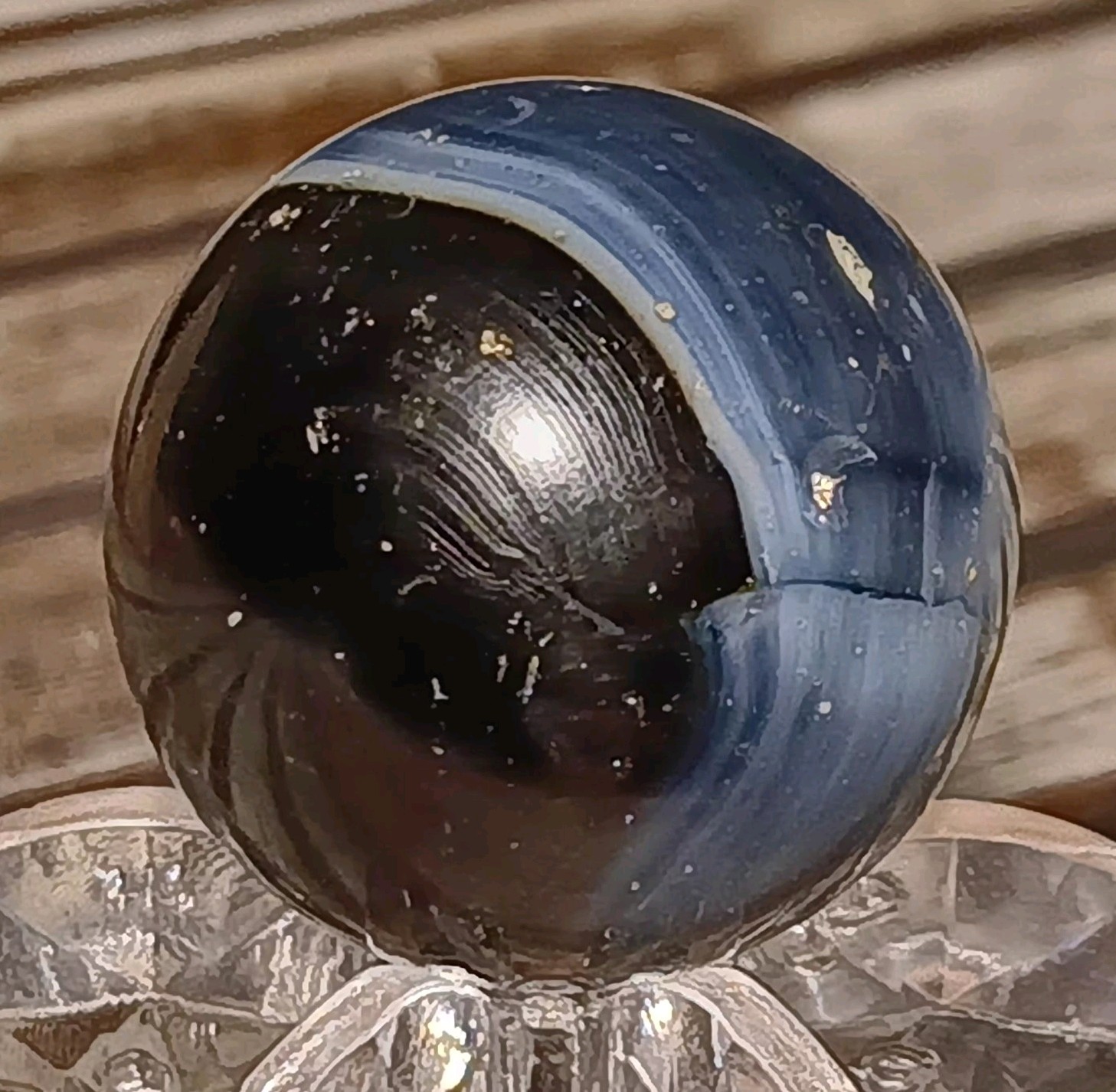 Peltier Glass “Skunk” Rainbo Marble. 5/8″ Near Mint.