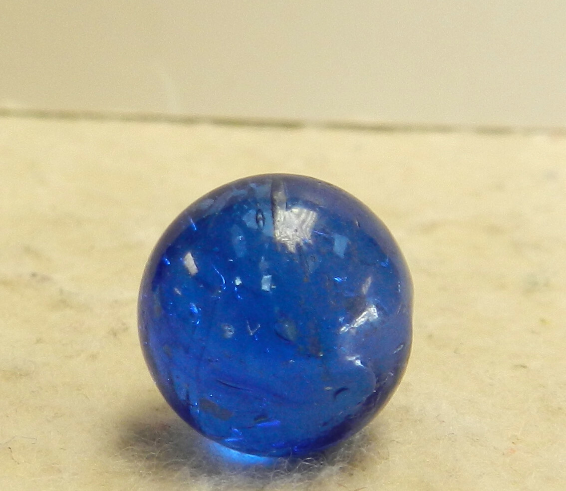 #13107m Vintage German Handmade Blue Glass Mica Marble .58 Inches