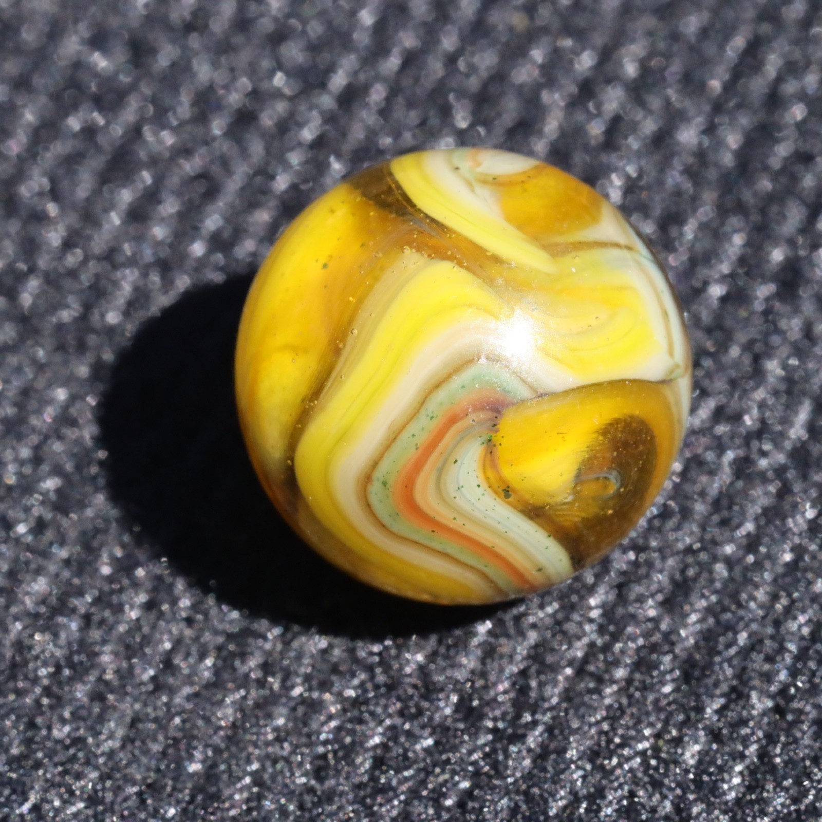 HTF JABO Swirl Marble Yellow Dual Opaque Translucent Aventurine Orange 3/4″ Mint