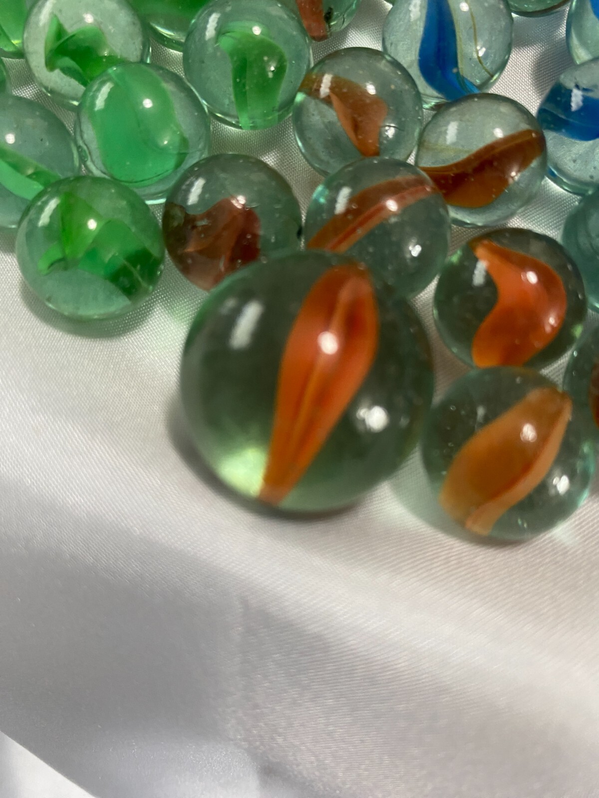 Vintage Cat Eye Marbles With 3 Large Cat Eyes Green Blue Red Stripes