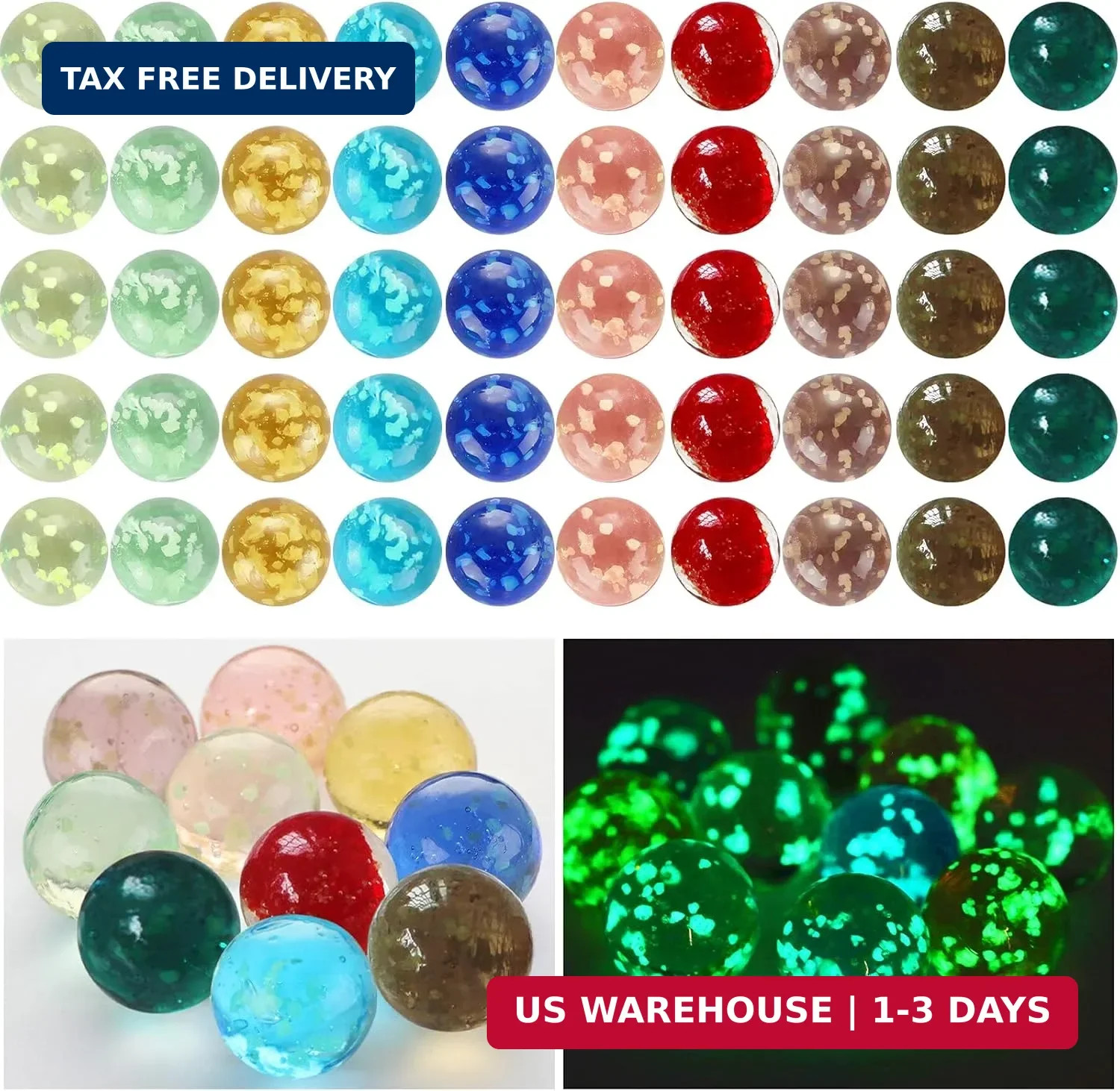Skylety 50 Pieces Marbles Glow in the Dark Handmade Glass Marbles Colorful Glass