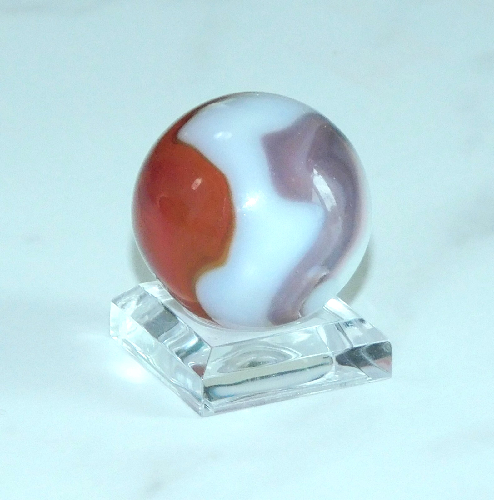 Vintage Marble Shooter Red Purple White Opaque Corkscrew Pontil 0.99″ #0-132
