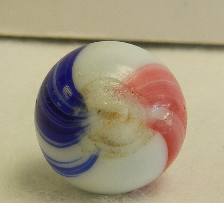 #18233m Nice Vintage German Handmade 2 Color Banded Opaque Marble .69 Inches