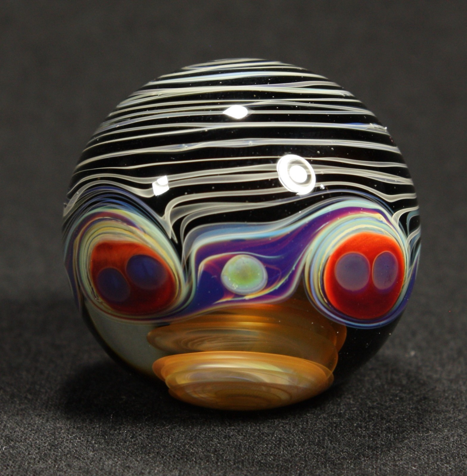 Juba Glass Handmade Marble 1.45″ Boro Lampwork Art 24K Gold and Silver Fume