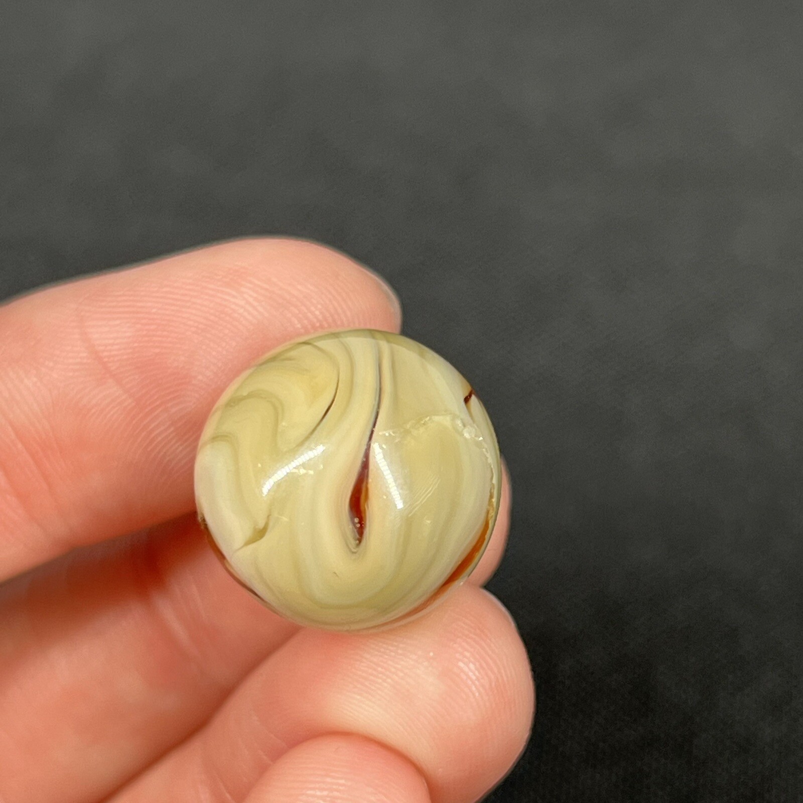 Vintage Agate Christensen Peltier Art Glass Swirl Marble .6” Swampy Orange