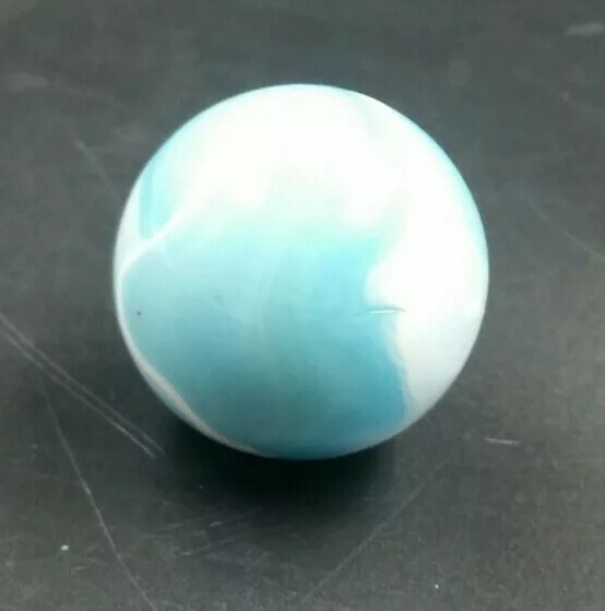 VTG Slag Swirl Art Glass 1.5 Inch Sky Blue & White Marble Globe Orb With Stand