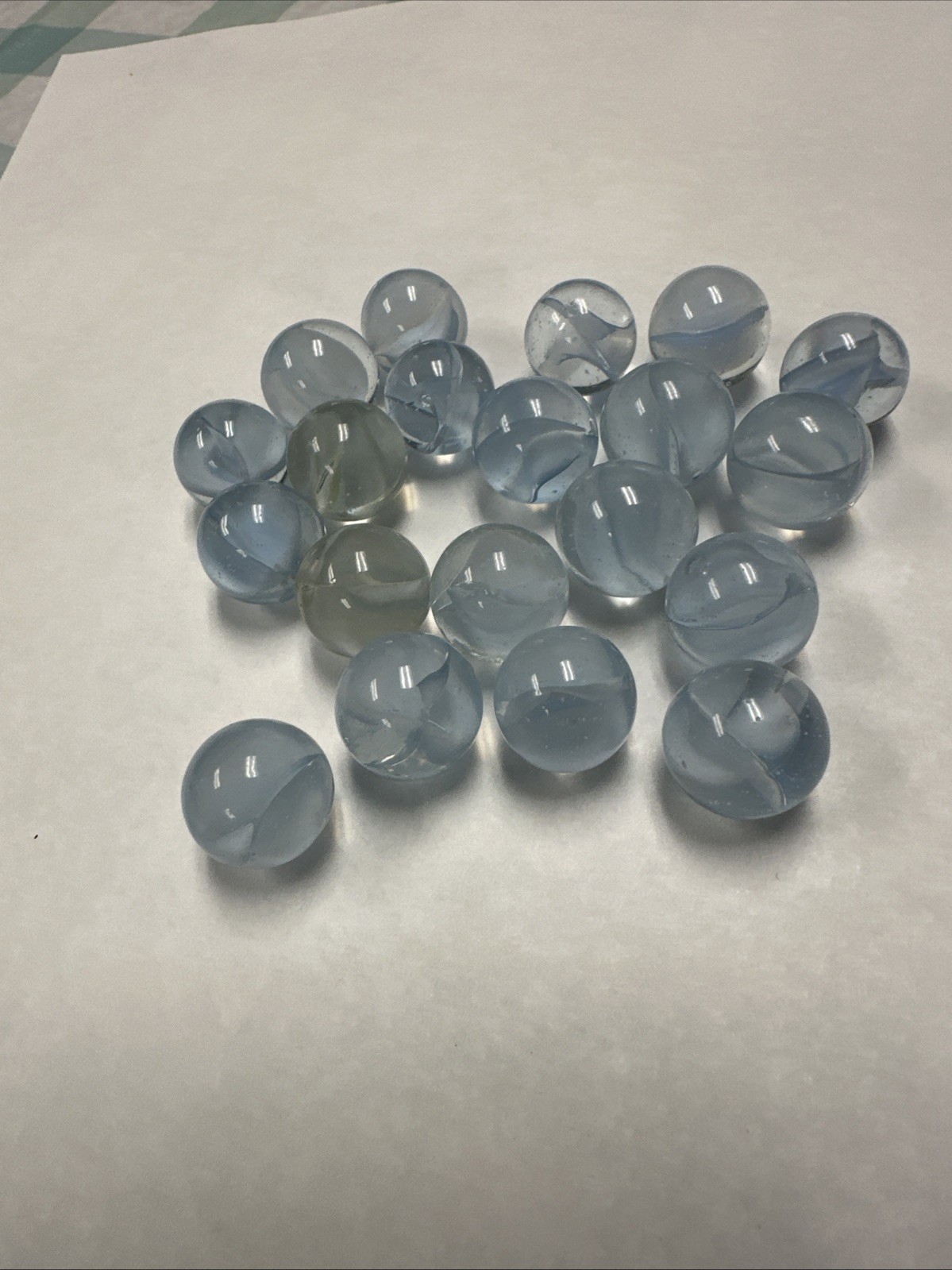 Light Blue Swirl Glass Marbles, Lot of 20, Cat’s Eye & Ribbon Style