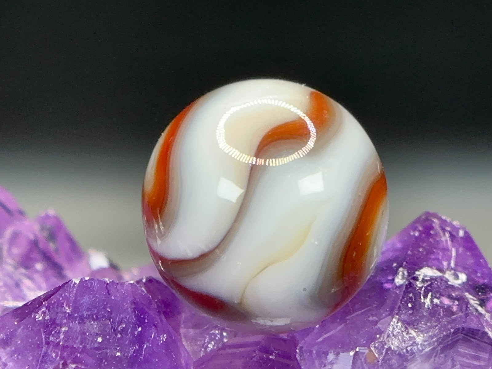 NICE Vintage CAC Christensen Agate Swirl Marble – Red White & Brownish – .63″