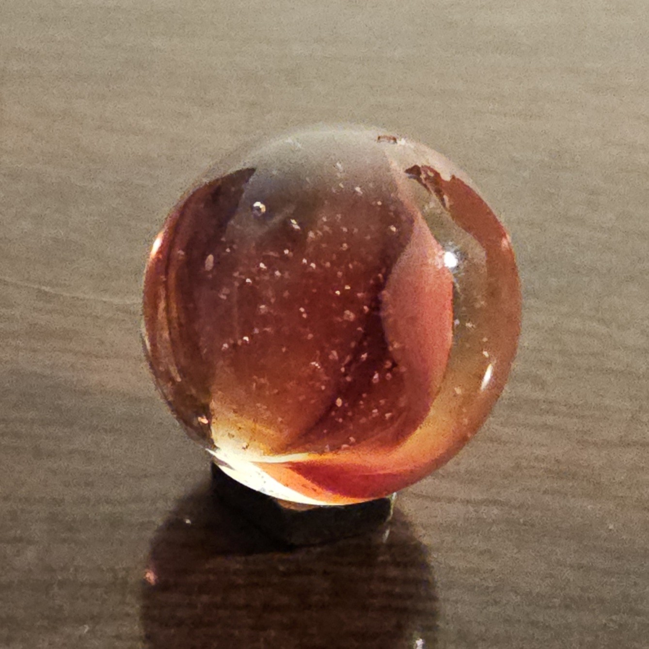 Vintage C. E. Bogard Rose Hybrid .625 Cats Eye in Clear Uranium Glass Marble