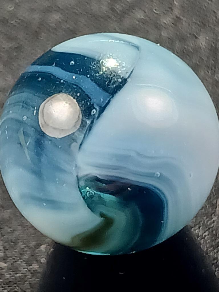 Vitro Agate .53″ Aqua Black Tri-Lite Near Mint Condition Serious Marble A256