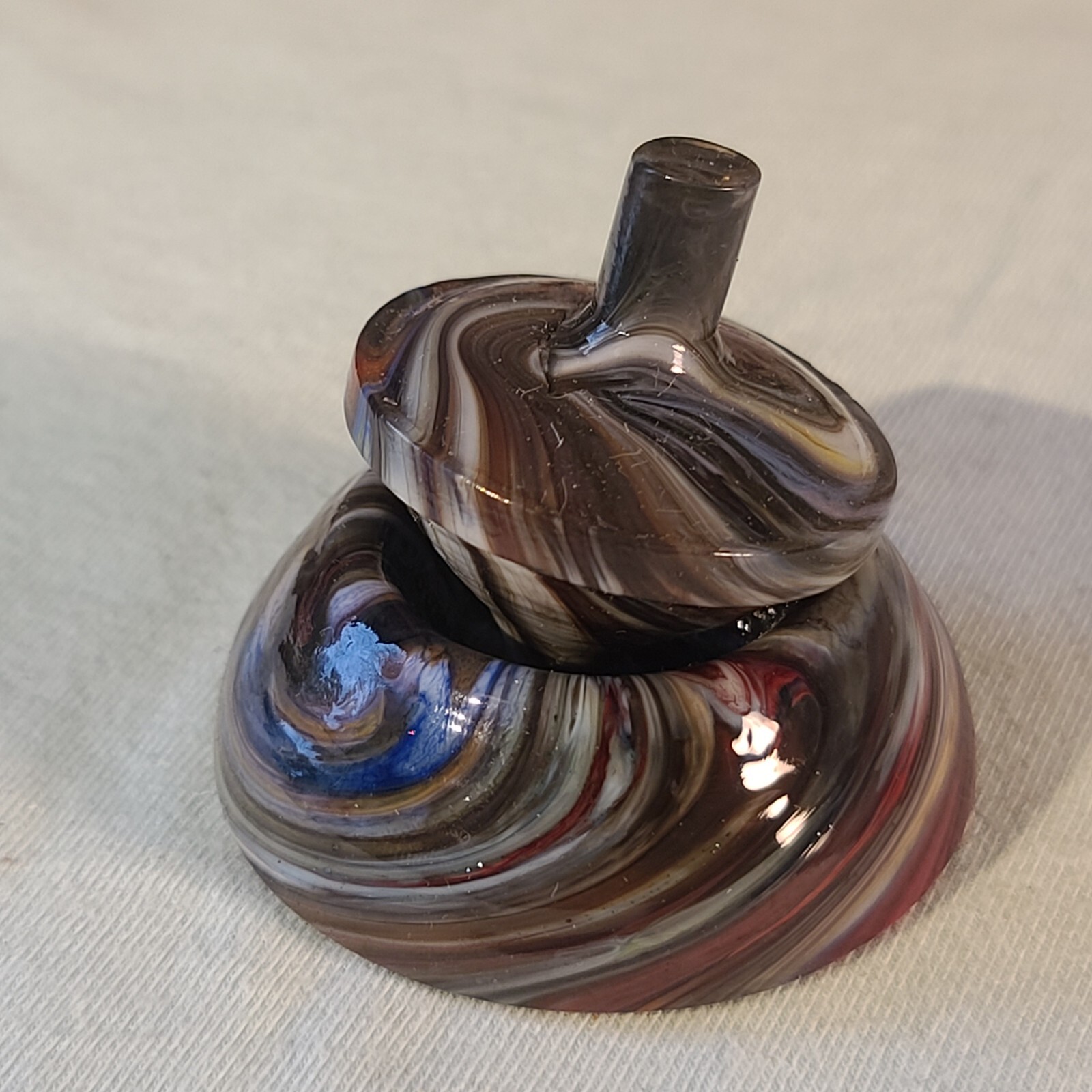 ANDY DAVIS, Glass Art Spinning Top & Base, Rainbow Run (?), #320K