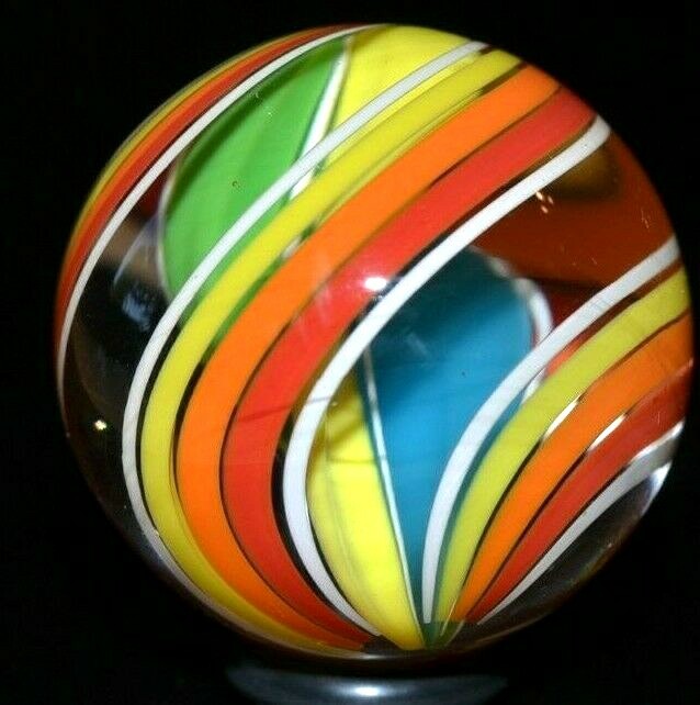JODY FINE GLASS MARBLE/1.343″-CITRUS 3 FIN SWIRL-TURQUOISE,YELLOW,LIME,ORANGE+