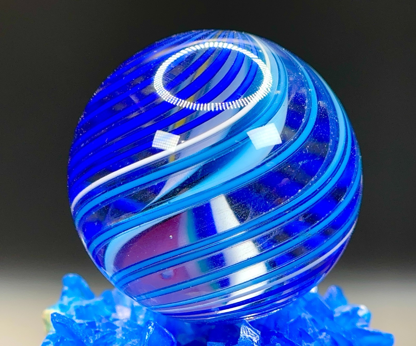 LARGE Contemporary Handmade Glass Marble – CAGED RIBBON Core – 1.28″ BRIGHT!