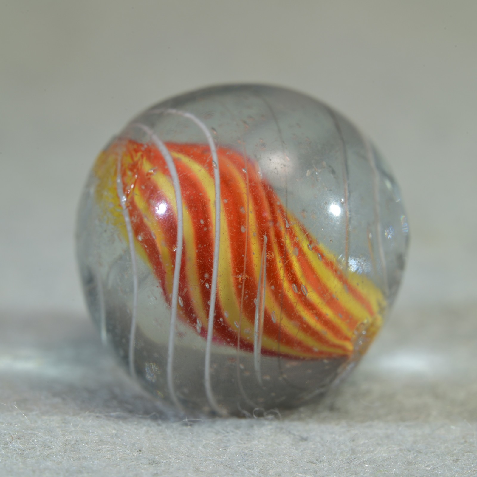 Early Caged Red & Lemon Solid Core German Handmade Antique Marble 18.8mm 23/32”
