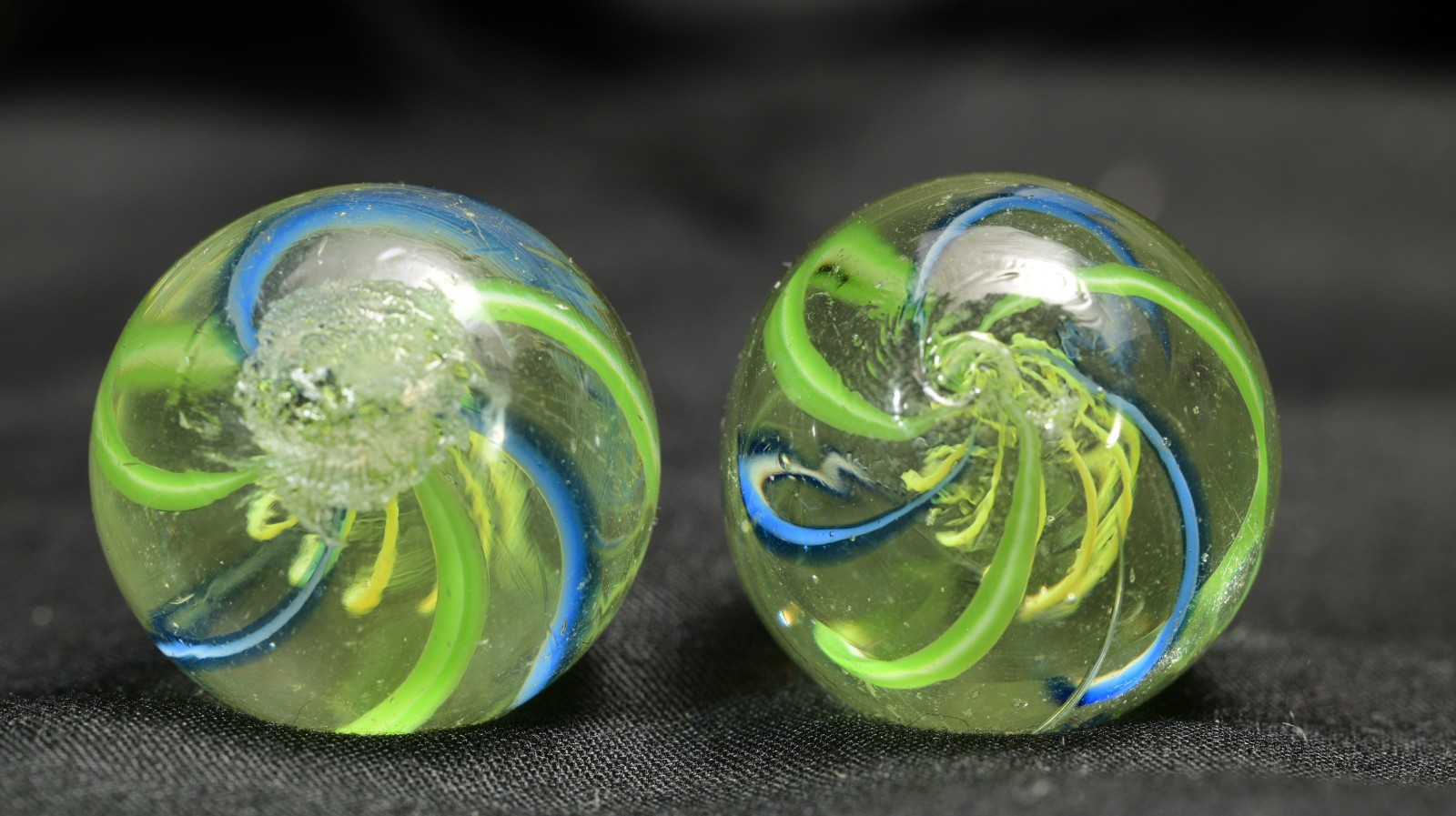 Same Cane Pair Latticino German Handmade Antique Marbles Midsize 22.2mm 7/8”