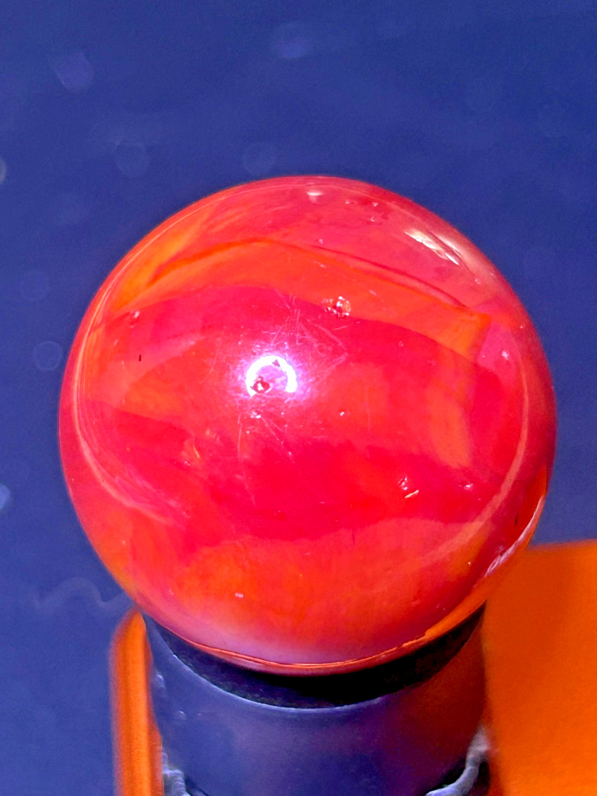 Vitro Agate Tomato Marble Persimmon Orange UV+ Swirl .89″ Near Mint+, SH22