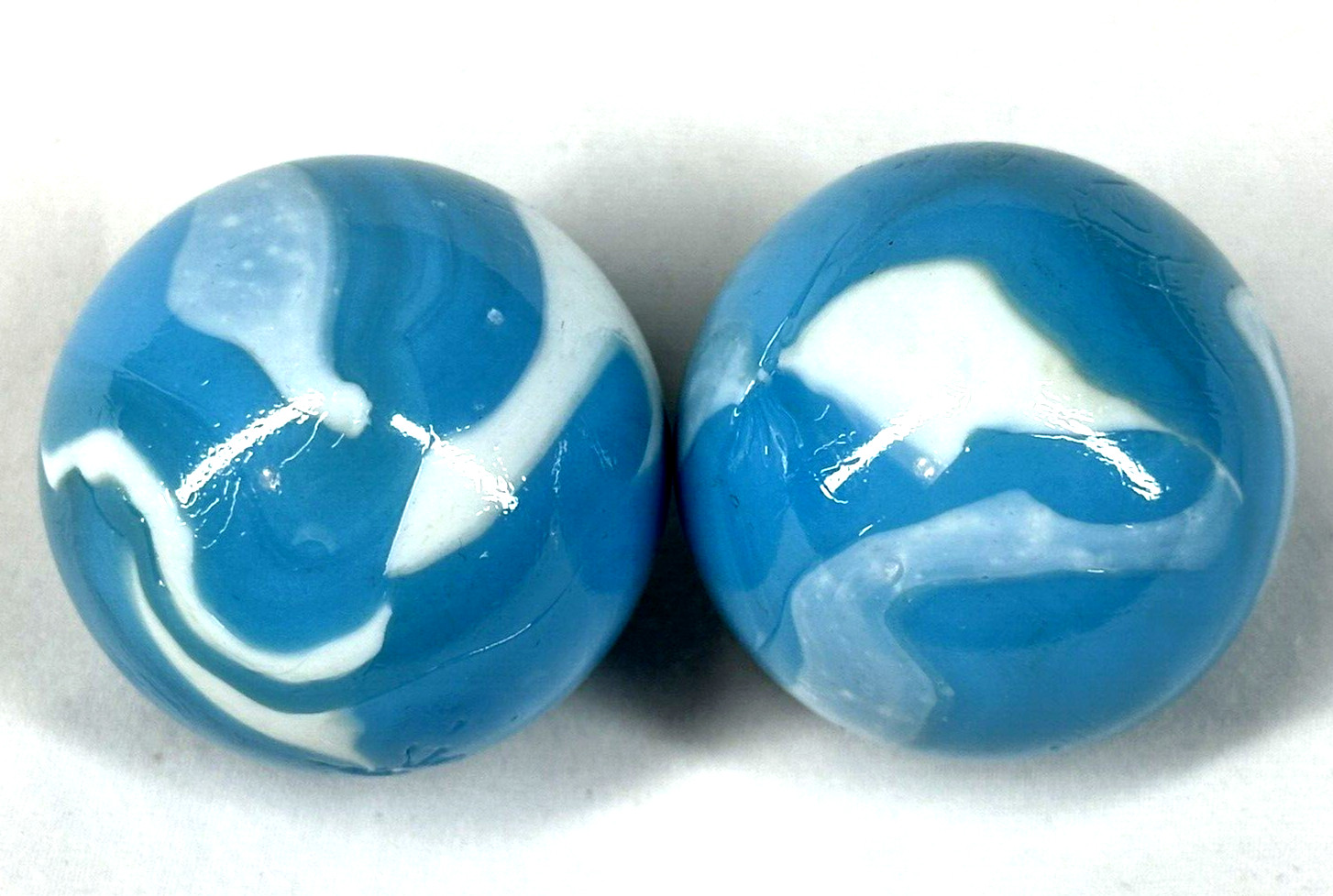 2 BOULDERS 35mm NEPTUNE Marbles Glass Blue/White LARGE HUGE Swirl