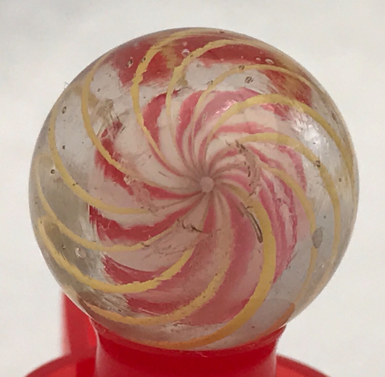 Tiny Caged Pink/White Candy-Striped Core Marble 14mm (9/16”)