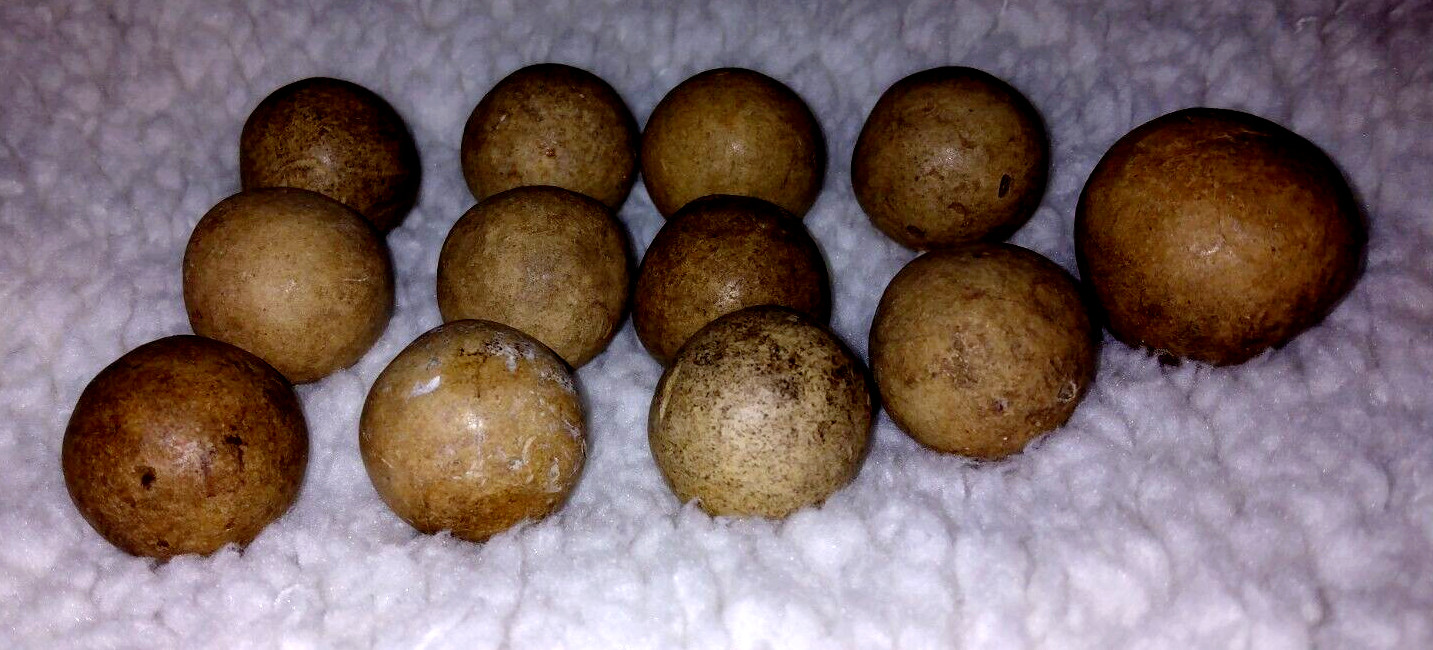 VINTAAGE LATE 1800s DARK CLAY 12 MARBLES 1 SHOOTER 1″ 11 MISC 11/16″ OKLAHOMA