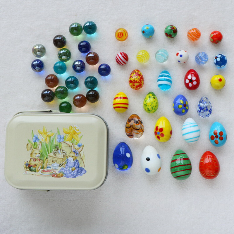 Traditional Classic Retro Glass Marbles In a Tin 40-72pcs Game Assorted Colour
