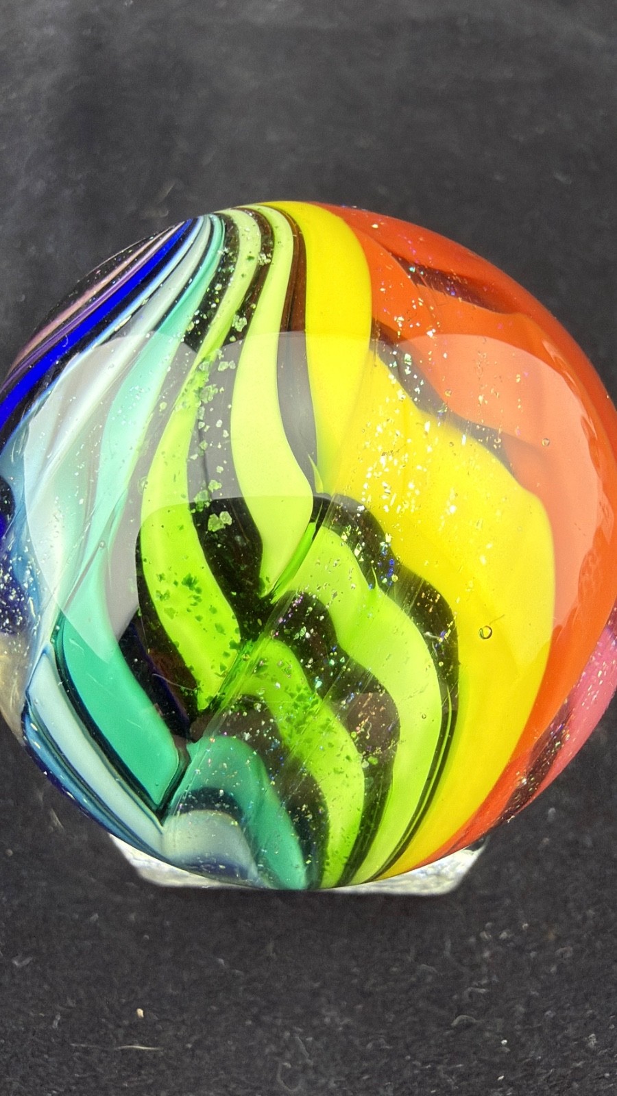 EDDIE SEESE 1 3/4″ Rainbow Lobed Dichroic Double Twist Marble Signed FES 12