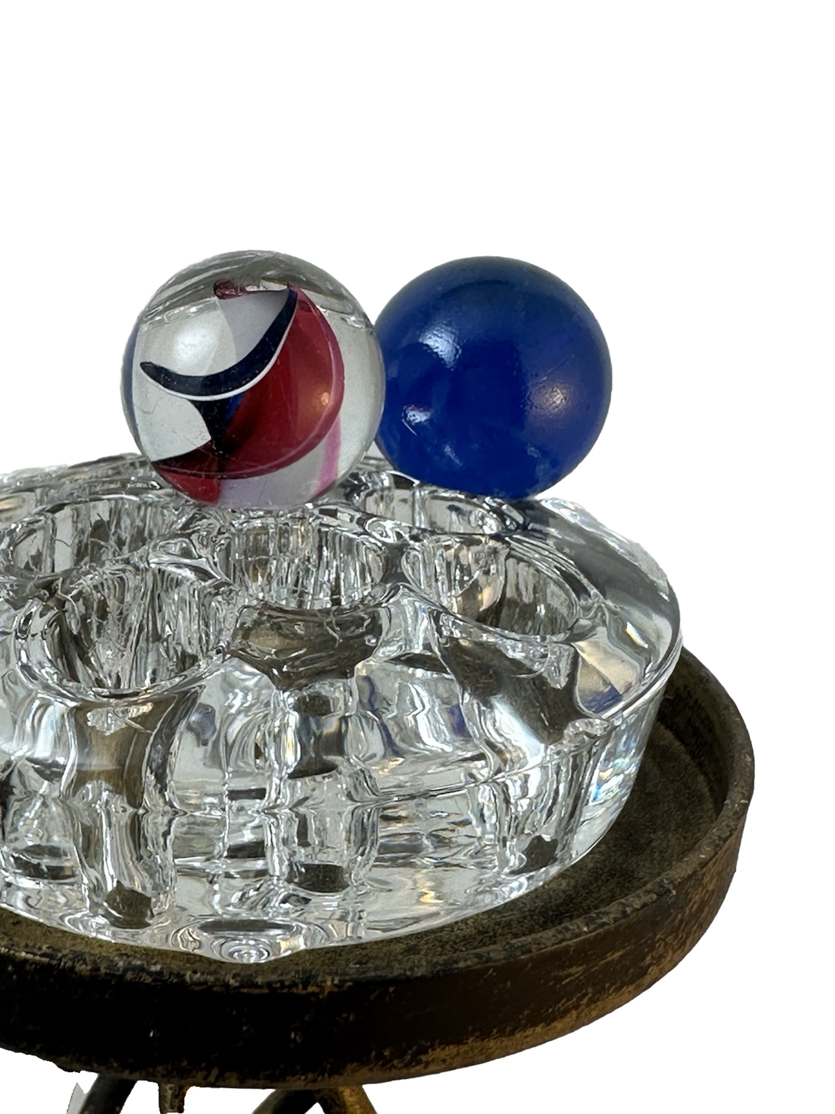 2 MARBLES BLUE 71/128 & RED WHITE & BLUE GLITTER RIBBON SWIRL 39/64 BEAUTY!