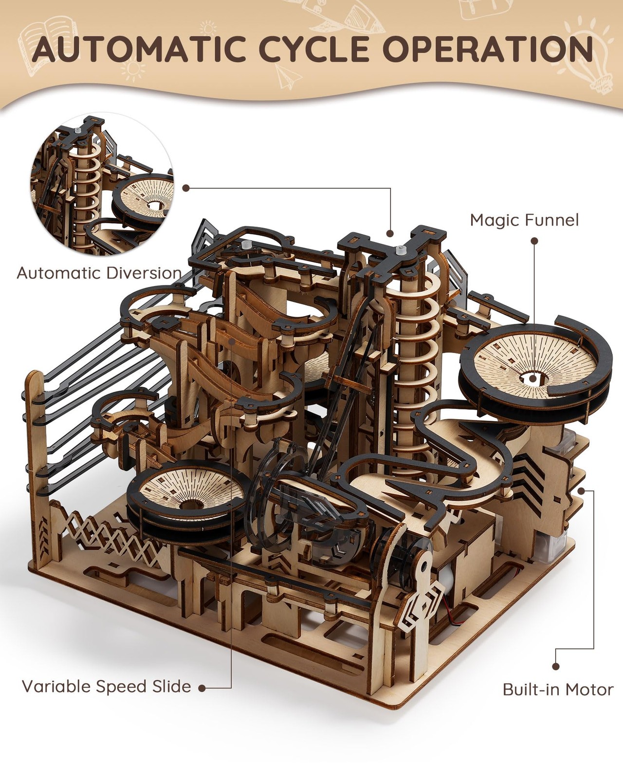 Sainsmart Jr. 3D Wooden Puzzles for Adults, Electric Marble Run Large