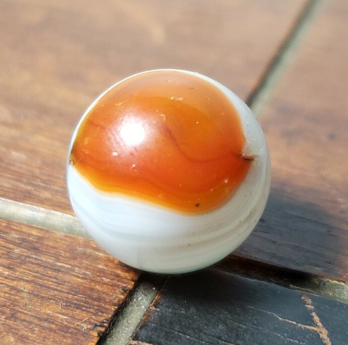 2 Vintage Master Clear Base Patch Marbles White / Brown 5/8″ NM/M