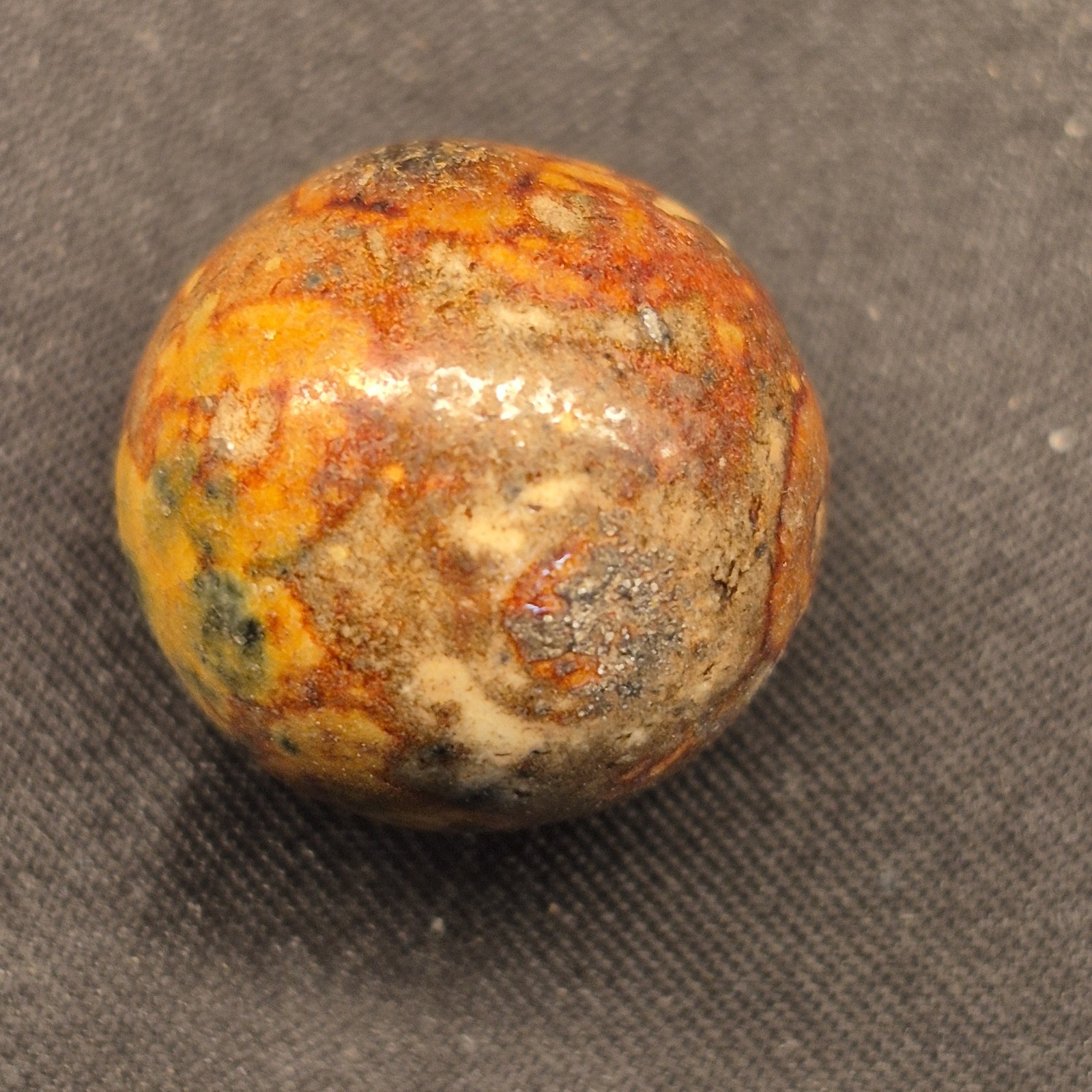 19th-century German Bennington Clay Marble Salt-glaze Mottled Blue Ochre .676