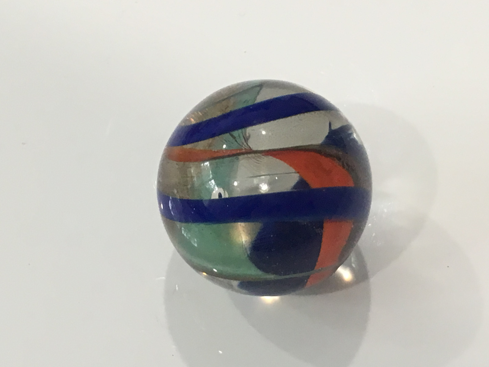 Unknown Age Blown Glass Shooter Marble Orange Blue Gold Swirl