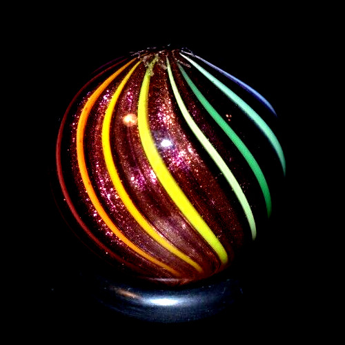 ROLF WALD GLASS MARBLE/.836″-BURGUNDY DICHROIC BEACHBALL-WORLDWIDE FAST SHIP