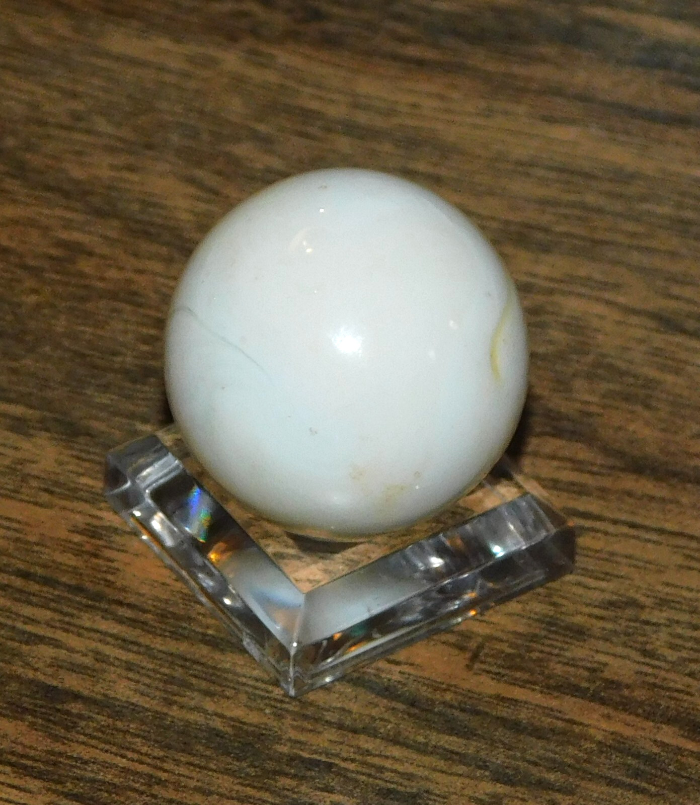 Vintage Glass Marble Large Pearlescent Cream Yellow Swirl Shooter 0.94″ #0-129