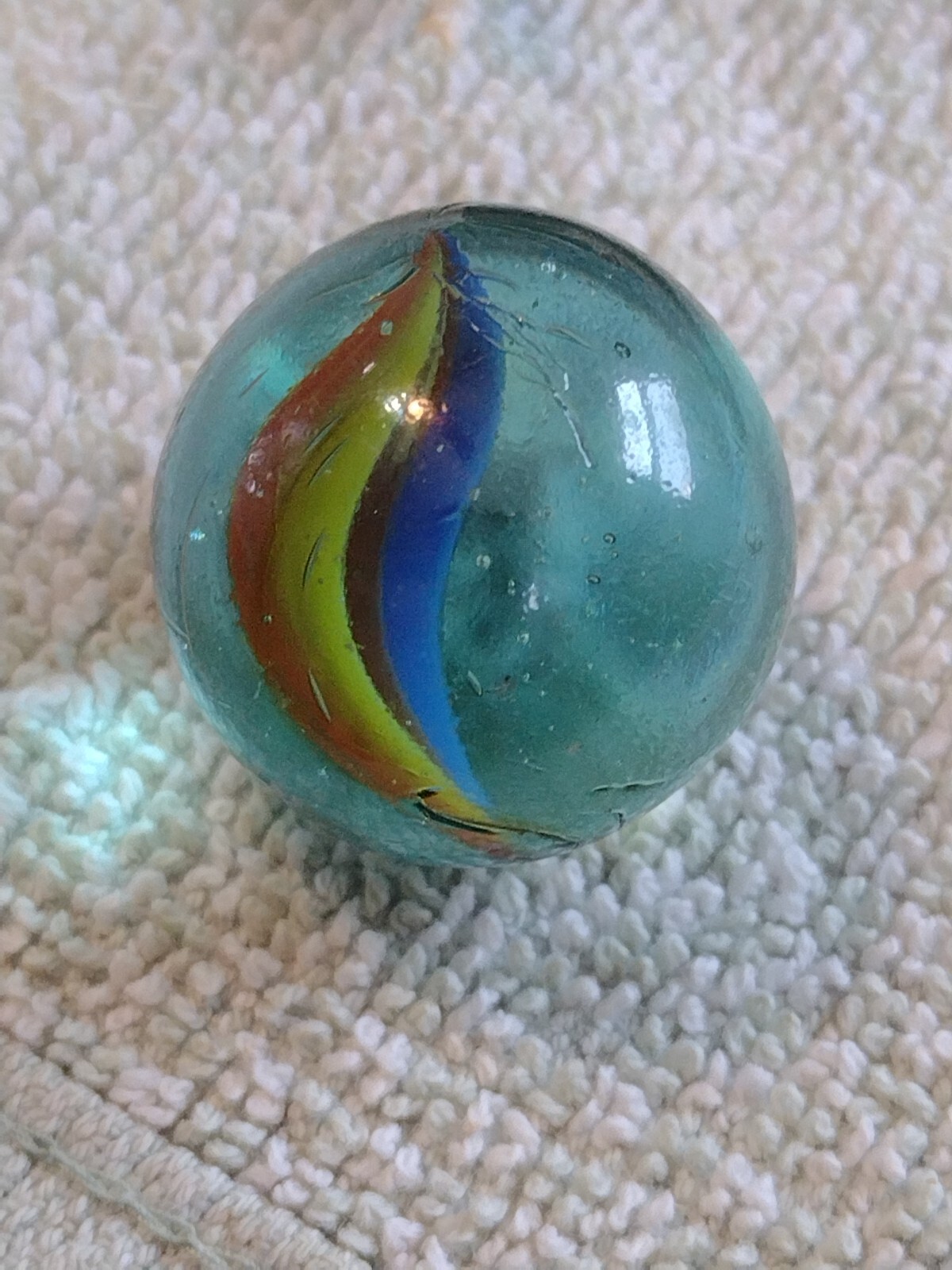 Vintage Shooter Vein Caged Cat Eye Marble Red,Blue, Yellow (A)