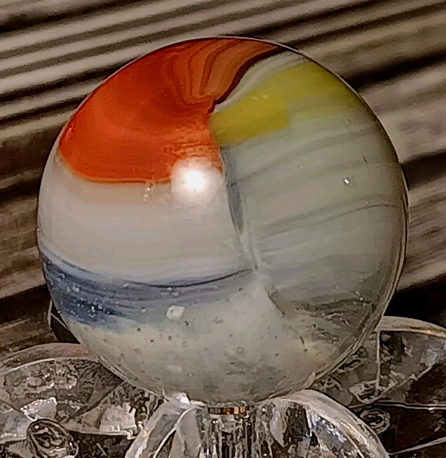 Vitro Agate Tri-Lite Marble. 5/8″ Mint. Nice Color Combo