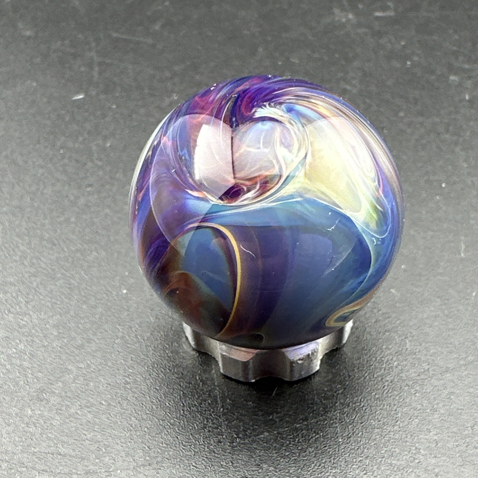 Contemporary Handmade Art Glass Marble .88″ Swirl MIB, Blue & Purple Shades Boro