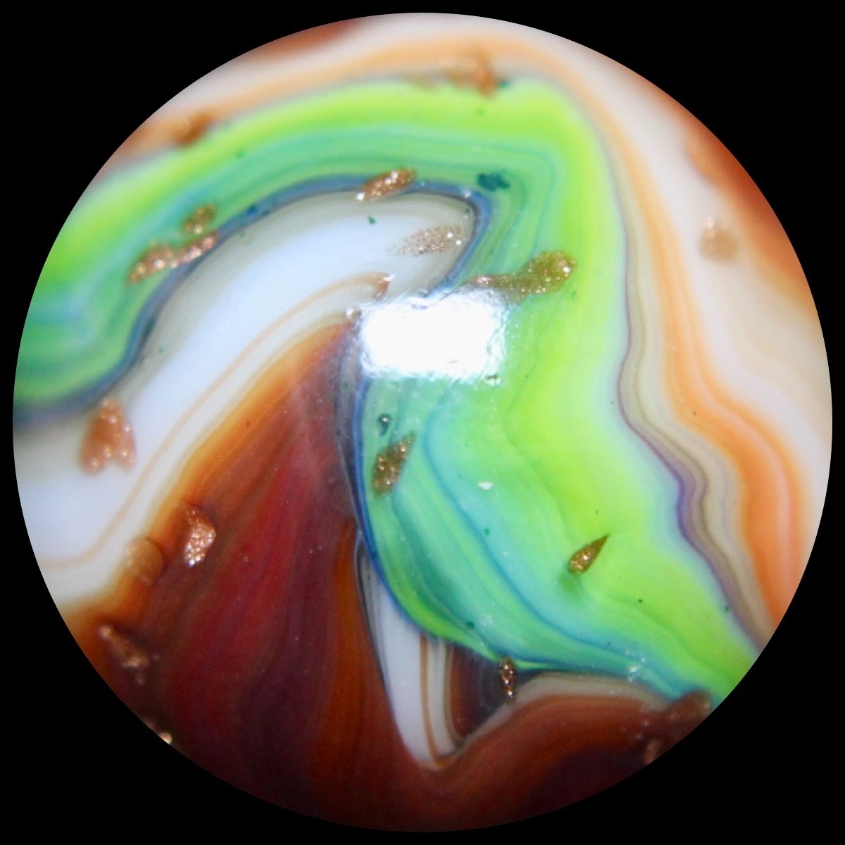 DAS Memorial Day 2018 Marble: Tangerine & Green w/Gold Lutz Nuggets 0.748″