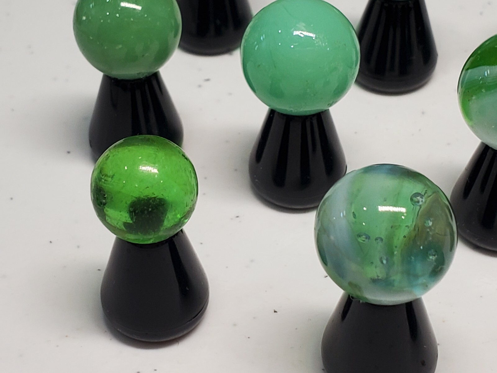 GORGEOUS Lot of 11 Green white Swirl Solid Vintage Marbles Different sizes